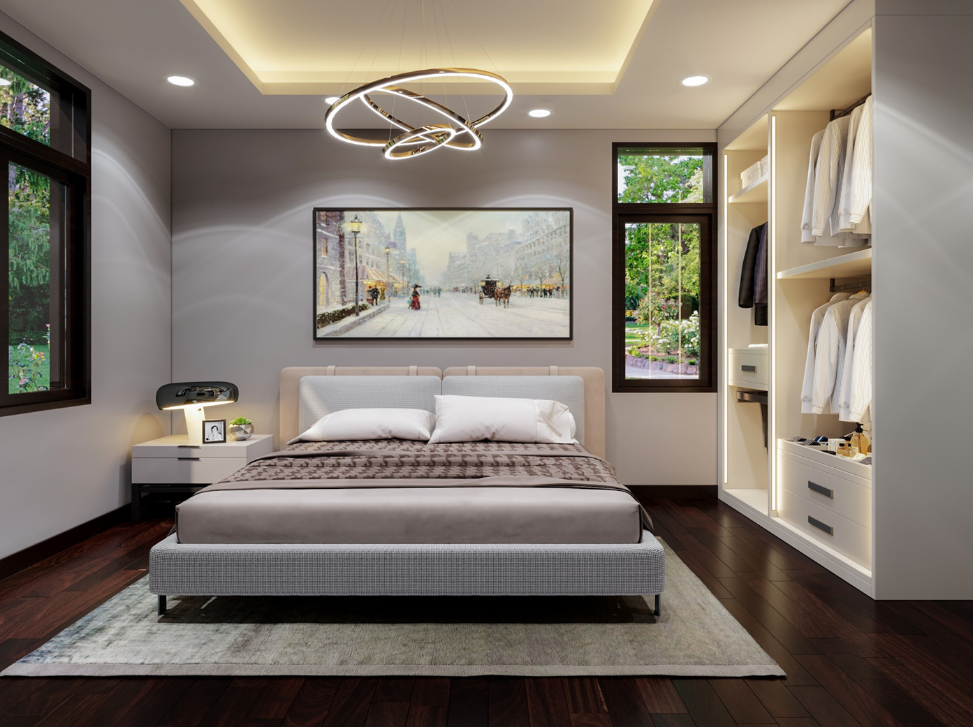 Phòng ngủ với hệ tủ quần áo được thiết kế bởi Gia Minh Corp