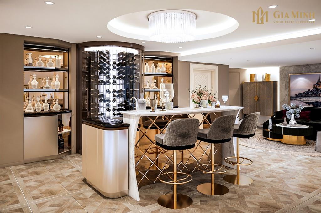Dọc theo bức tường cạnh bàn ăn là lựa chọn dễ ứng dụng, đặc biệt với những phòng ăn có diện tích tương đối rộng